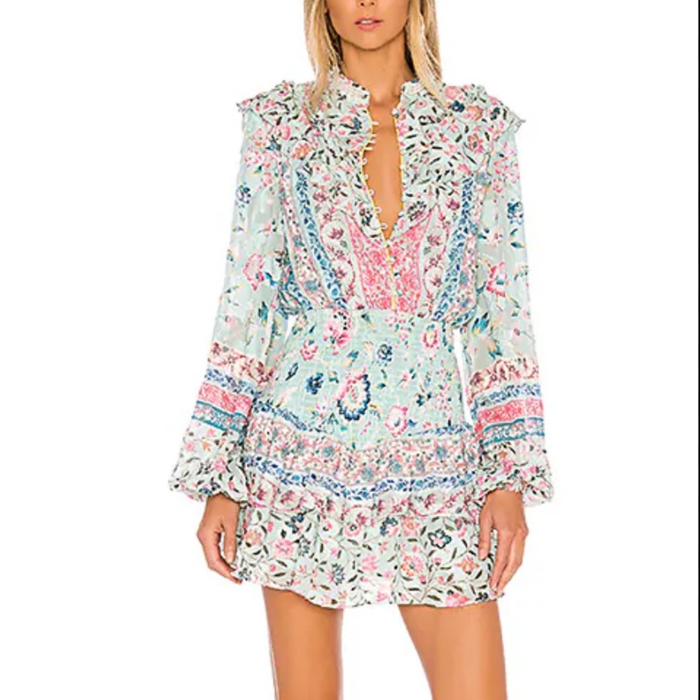 HEMANT & NANDITA Floral Hana Long Sleeve Dress - Pink and Blue
